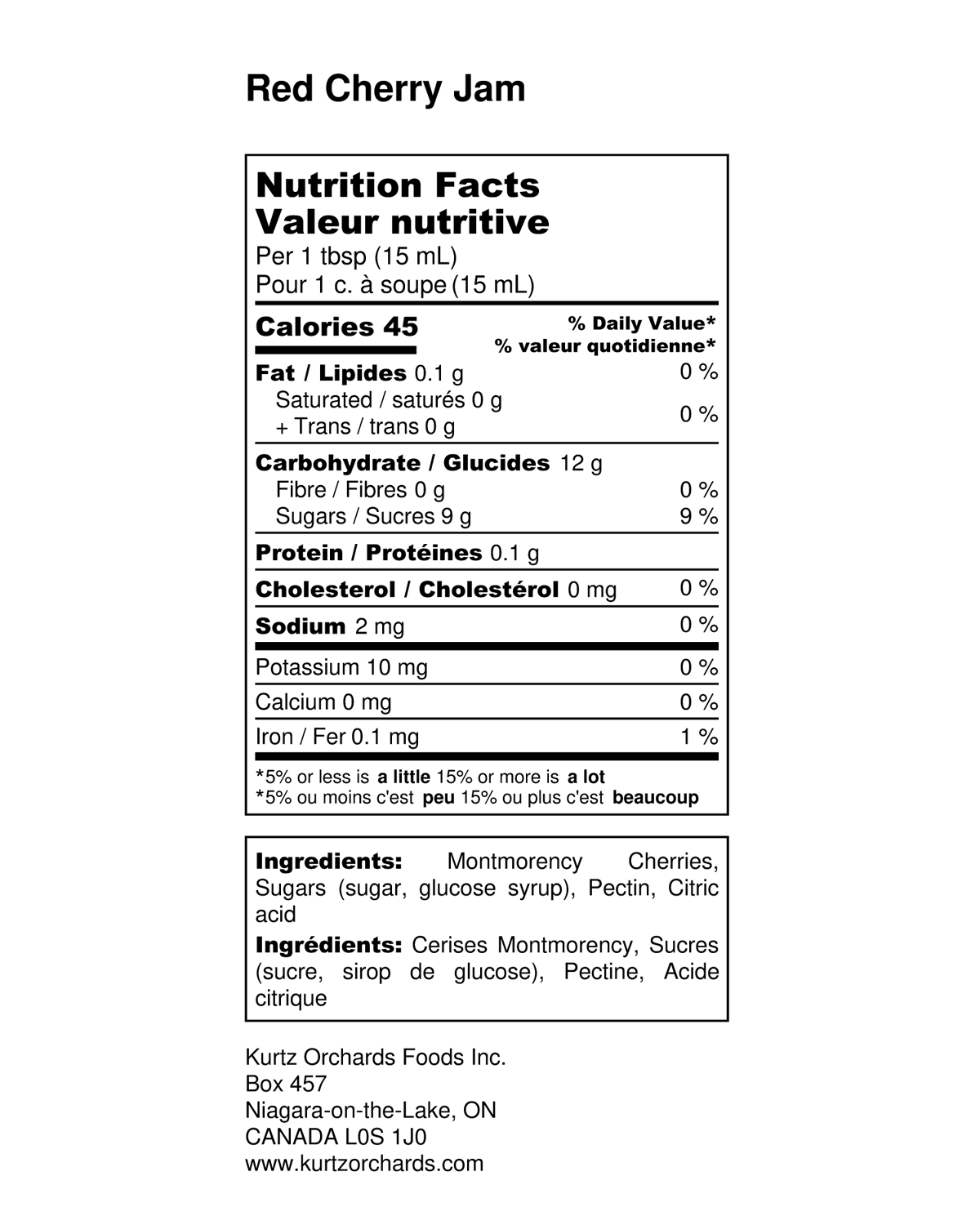 Cherry Jam Nutritional Information