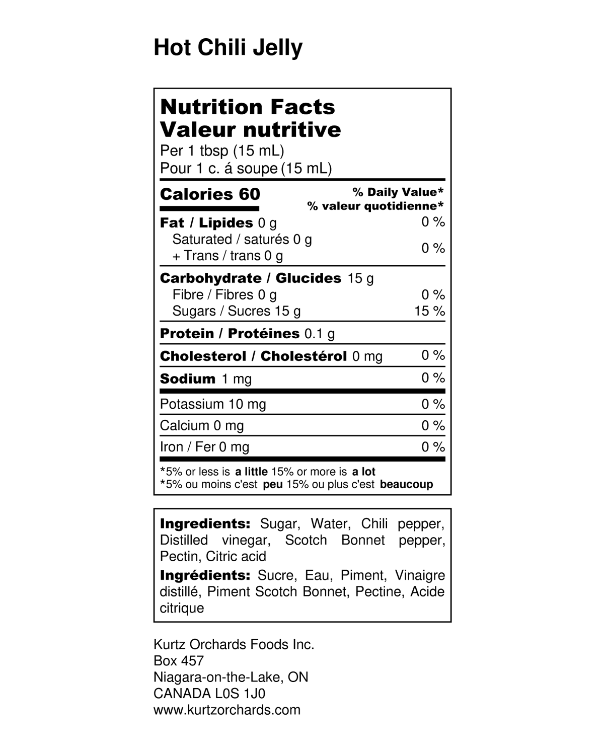 Hot Chili Pepper Jelly Nutritional Information
