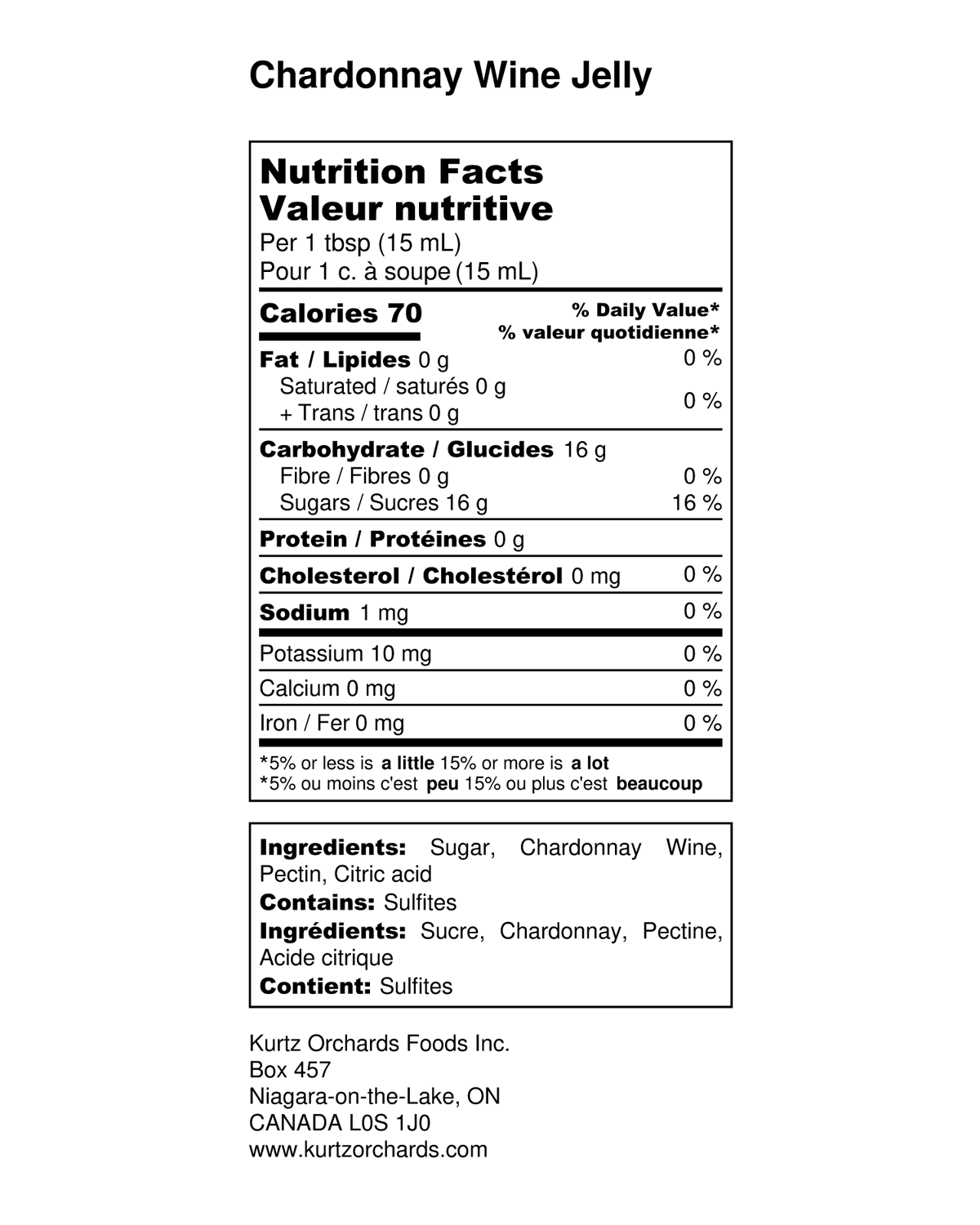 Chardonay Nutritional Information