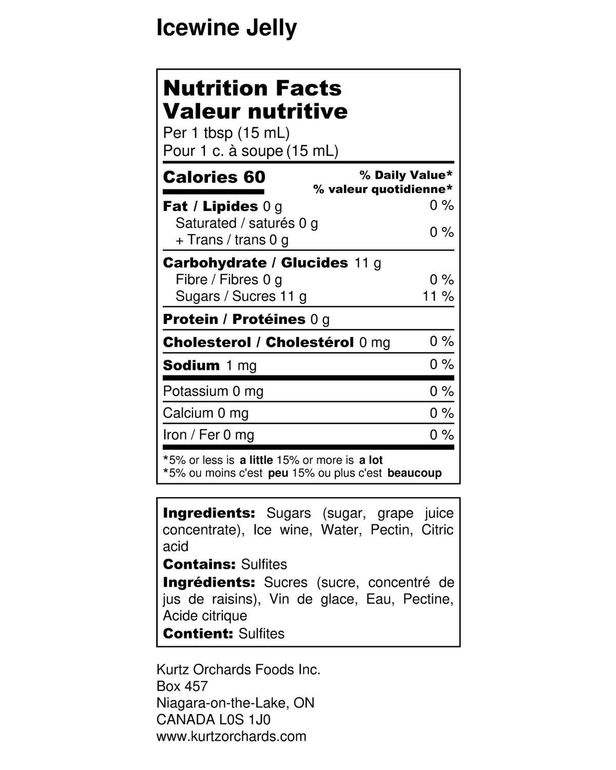 Icewine Jelly Nutritional Information